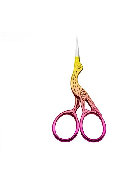 OZN AKSESUAR Vintage Pink Gold Embroidered and Stitched Engagement Scissors - Stork Shaped