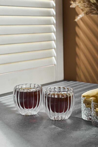 CENGİZ ÇEYİZ Stripe 2'li 80 ml Çift Cidarlı Espress Cup Bardak  PER15543