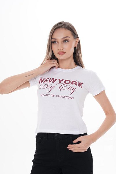 ŞİMAL Tricou de damă cu imprimeu text cu decolteu 250105   -