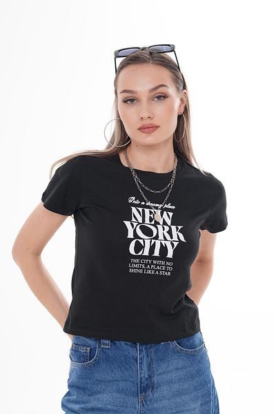 ŞİMAL Tricou de damă cu imprimeu text cu decolteu 250120   -