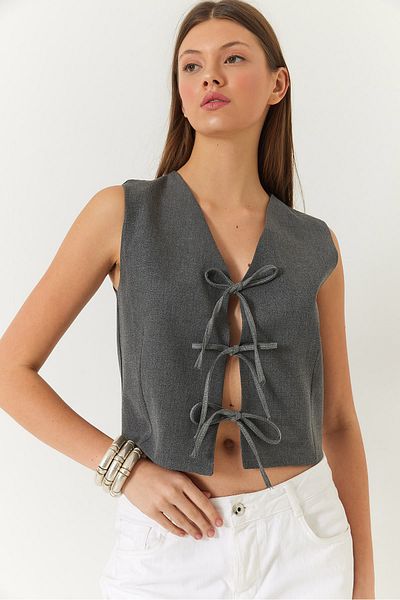 Bianco Lucci Gewebte Weste mit Schleifenknoten für Damen 60261380