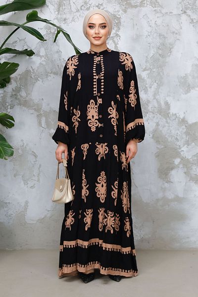 Neva Style Φόρεμα Hijab με λουλούδια μαύρο 25491S
