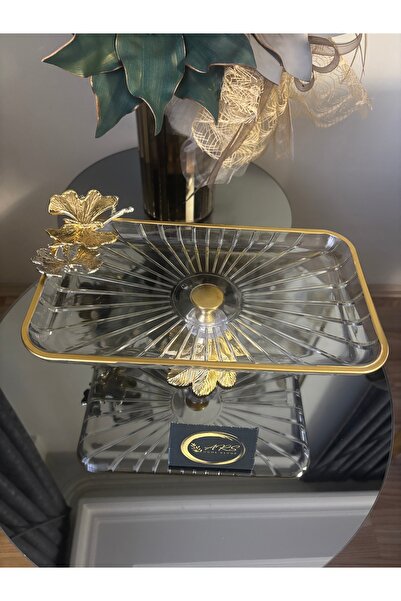 ARS HOME DEKOR Pasabahce Metal Leg Butterfly Figured Gilded Presentation Plate, Decorative Borcam, Gift, Sugar Bowl