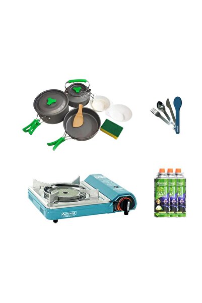 Orcamp Seramik Pro Kamp Ocak Mavi Ck-508 3 Parça Tencere Seti Out-1150 Çkb Ou...