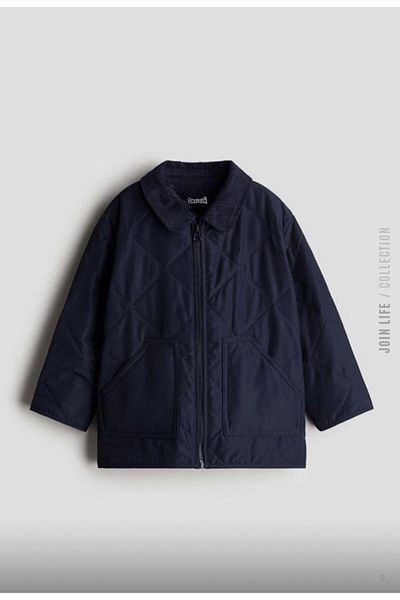 minibambi Boy's Quilted Velvet Collar Coat Navy Blue