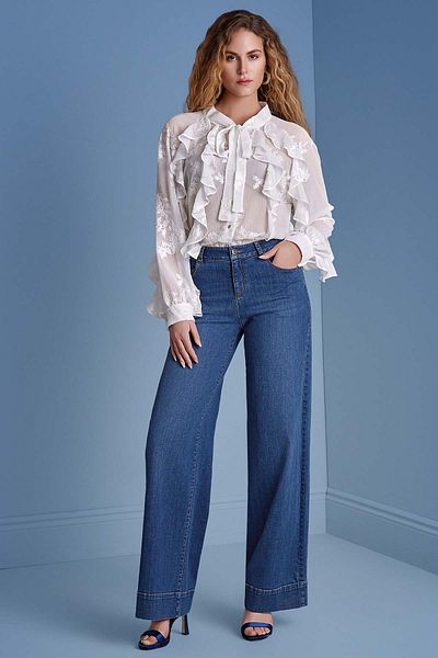 Guitar Pantaloni de jeans albastru închis cu picioare largi