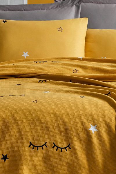 Eponj Home Φυσικό Πικέ Εμπριμέ Διπλό Dide Yellow