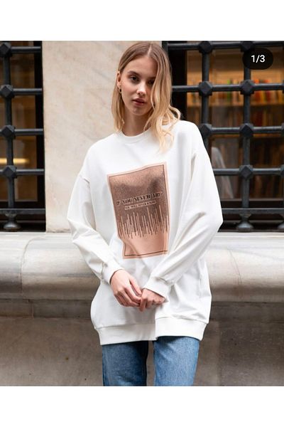 Lotus Print Stone Detail Sweatshirt Vanilla