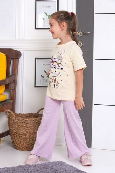 tunays shopping Spanish Leg Leggings Pants Rabbit Buckle Printed Oversize Tshirt Girls' Bottom Top Set