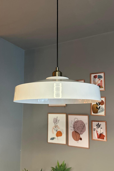 Bamyum Açe Beyaz Tekli Eskitme Yarım Lale Başlık Avize Retro Sarkıt Ofis Show...