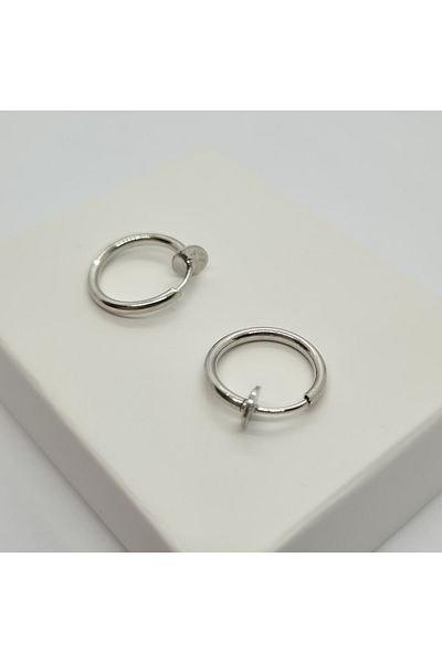 Set Stainless Steel Compression Fake Perforation Free (12 mm) Hoop Earrings (Thickness:1 mm)