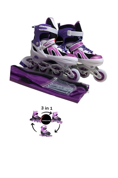 TOPROCKSTORE Lighted Children's Skates Silicone Adjustable Wheel Metal Body 3 in 1 with Numbered Bag