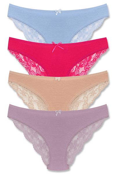HNX 4 Pack Cotton Back Leg Lace Slip Women's Panties