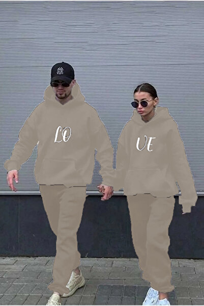 NZN COLLECTION Set de 2 treninguri unisex, femei, bărbați, îndrăgostiți de cuplu, combinație de dragoste, imprimate cu glugă.