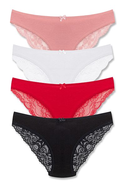 HNX 4 Pack Cotton Back Leg Lace Slip Women's Panties