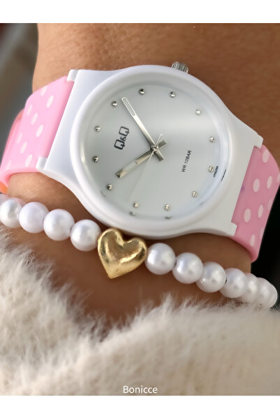 Q&Q Pink Silicone,10 Bar(Suitable for Pool,Denz Use) Girl's Wrist Watch + Bracelet