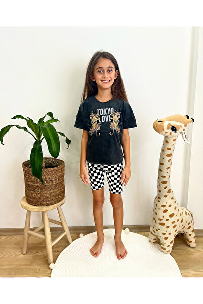 2kids2mom Tricou negru pentru fetiță cu detaliu de broderie