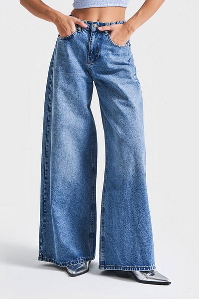 its basic Blugi pentru femei Blue Palazzo Fit - 100% bumbac, talie elastică, model 2S5-4