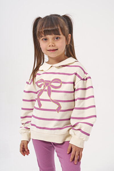 Minipodyum Kız Çocuk Çizgili İspanyol Paça Taytlı İkili Takım