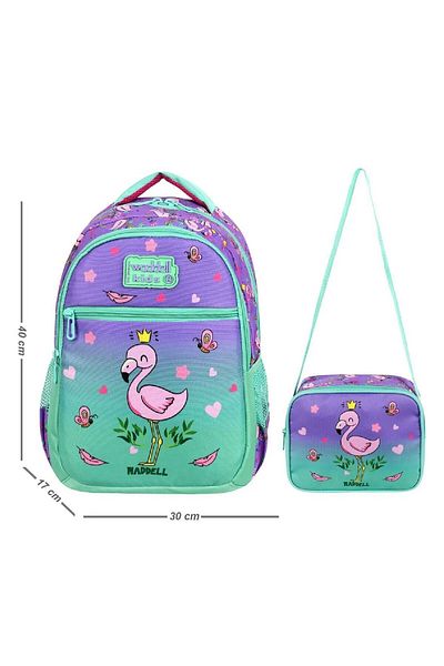 Linea Waddell 3 Compartment Primary School Bag and Lunchbox Flamingo Lilac-Water Green 24302