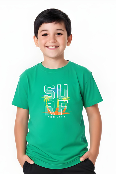 FYK COLLECTİON Tricou cu mânecă scurtă pentru băiat cu imprimeu Surf For Life