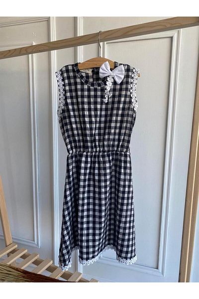 Parla Kids 0019 - Set cu catarame pentru rochie în carouri alb-negru pentru fete