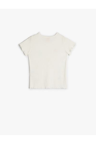Koton Floral Embroidery Detail Crew Neck Short Sleeve Cotton T-Shirt