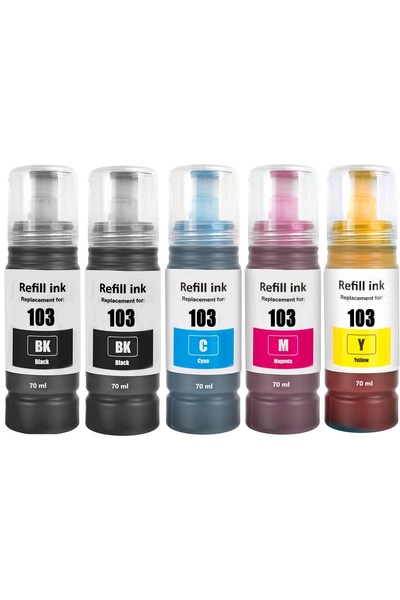 EPSON 103 Muadil URUN 4 Renk +1 SİYAH Mürekkep Takımı, L3110/l3111/l3150/l3151/l4150/l6190/l6160 uyumlu