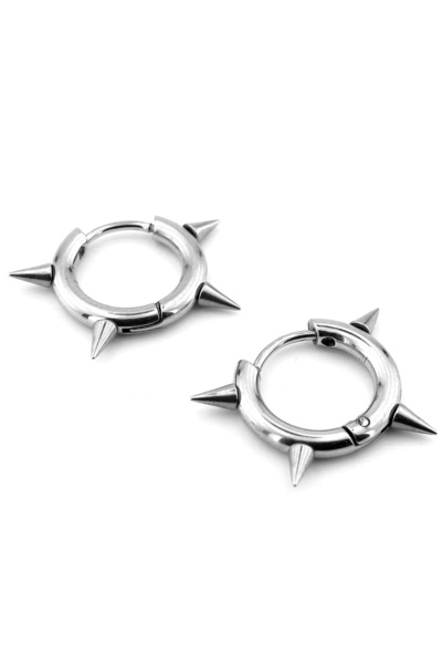 Solfera Punk Dikenli Sivri Uçlu Paslanmaz Çelik Uniseks Kadın Erkek Halka Küp...