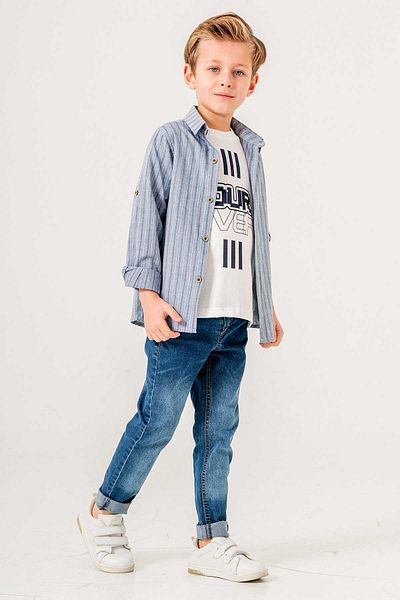 Gold Class Kidswear 3-Piece Boy's Shirt Suit with Stripe Patterned Jeans