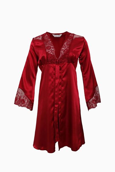 QKK Women's Burgundy Satin Kimono Set Q.6N4K5Rk5.T.K.S