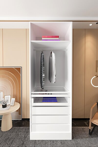 Mercie 80 Cm'lik 2 Raflı 5 Çekmeceli Cam Raflı Takılıklı Askılıklı Giyinme Do...