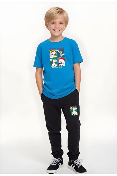 panios kids Set de sus și de jos cu buzunar dublu pentru băiat cu imprimeu de dinozaur