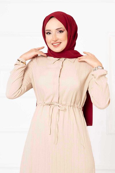 EBRUTESETTÜR Half Button Waist Drawstring Dress