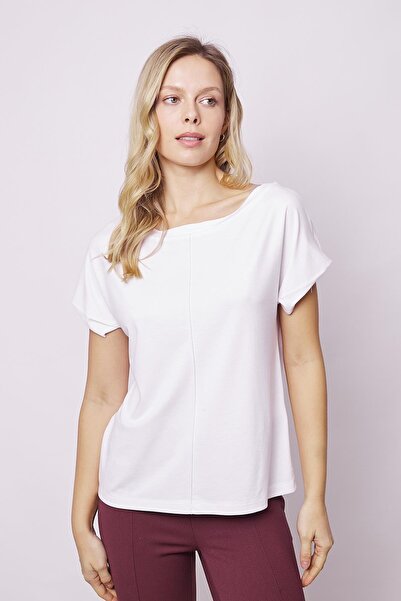 Jument White Off-Shoulder T-Shirt Blouse - Stylish Span Fabric, Boat Neck, Front Seam Detail