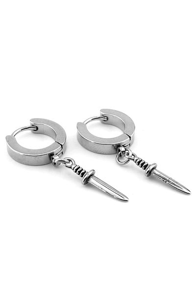 Solfera Men's Unisex Earrings - Dagger Knife Wedge, Stainless Steel Hoop, Er190