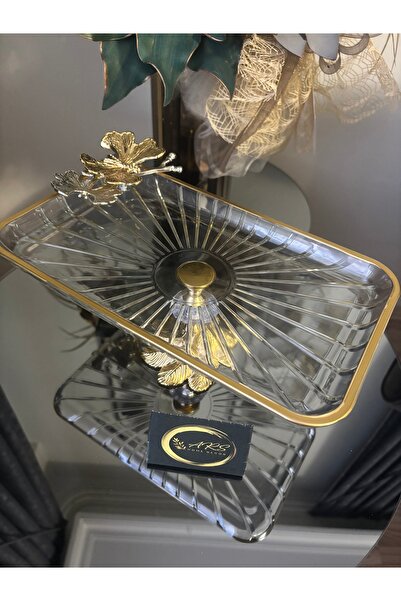 ARS HOME DEKOR Pasabahce Metal Leg Butterfly Figured Gilded Presentation Plate, Decorative Borcam, Gift, Sugar Bowl