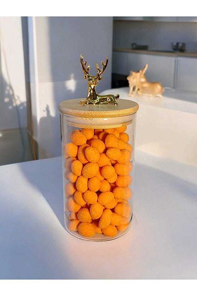 Yenigeldi (9X15 cm) 2 Pieces Shiny Transparent Color Deer Glass Storage Container with Deer Head Y-522