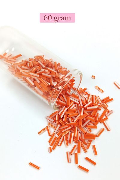 STUMBANNG Long Tube Cutting Beads Diameter 2mm Length 10mm - 60 Grams - Orange White - Bnc294