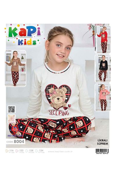 Pardon Soft 100% Cotton Natural All Seasons Quality Girl's Pajamas with Teddy Bear