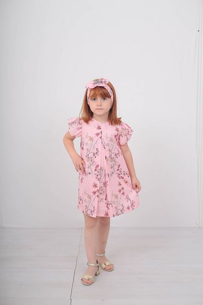 Filizdens Kids Rochie pentru fete Bandana Floral Crep Maneca scurta Rochie casual