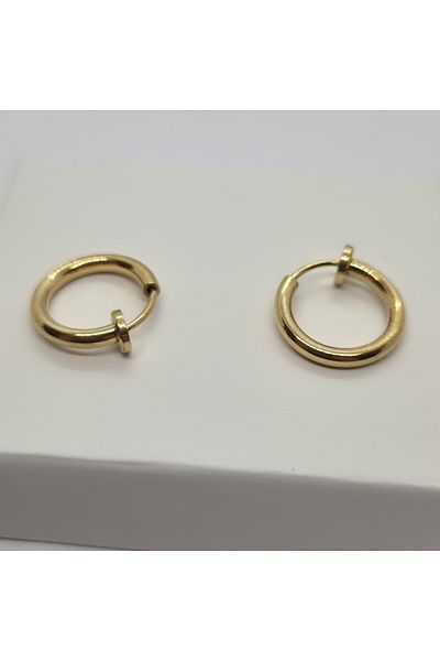 Set Stainless Gold Plated Steel Hoop Earrings - Compression, No Hole (12 mm)