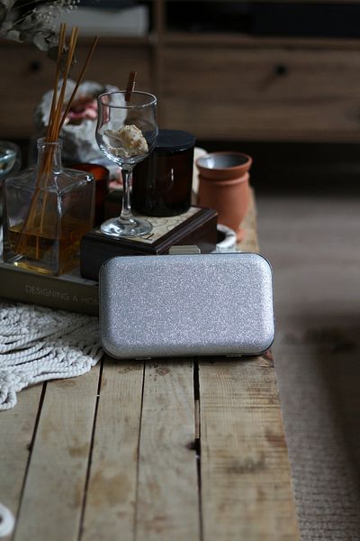 Moom Bag Geantă de umăr de mână pentru rochie de seară cu textura argintie cu sclipici pentru femei