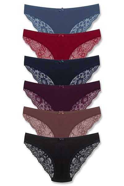HNX 6 Pack Cotton Back Leg Lace Slip Women's Panties