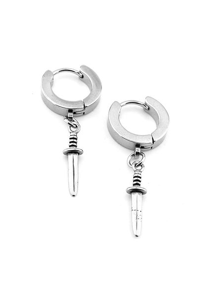 Solfera Men's Unisex Earrings - Dagger Knife Wedge, Stainless Steel Hoop, Er190