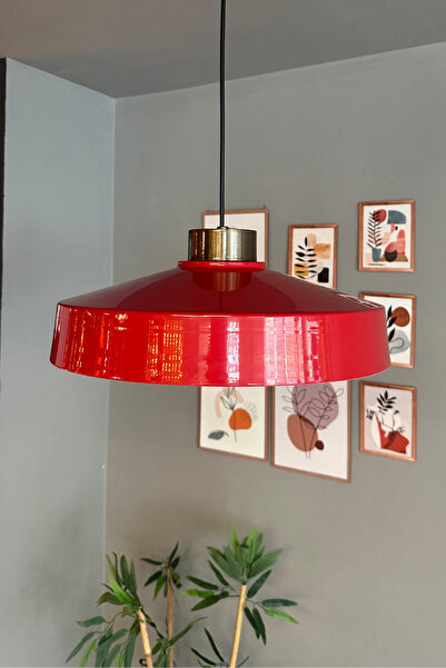 Bamyum Açe Kırmızı Tekli Eskitme Plafonyer Başlık Avize Retro Sarkıt Ofis Showroom Salon Mutfak Avizeleri