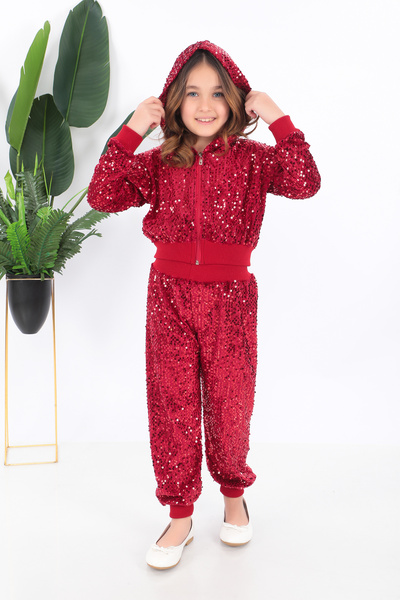 Kadıköy Kostüm Дівчачий костюм танцівниці з червоним капюшоном і паєтками