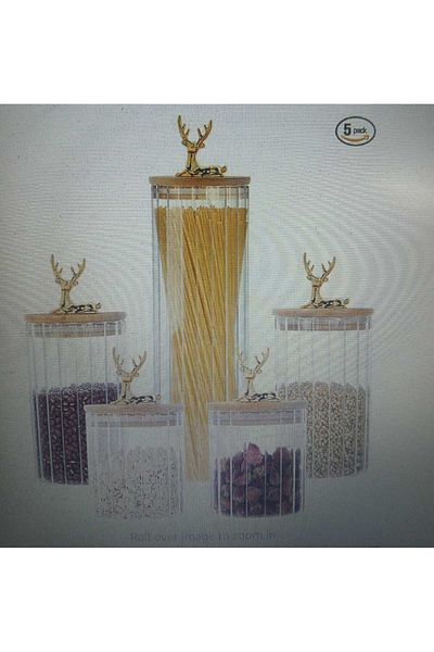 Yenigeldi (9X15 cm) 2 Pieces Shiny Transparent Color Deer Glass Storage Container with Deer Head Y-522