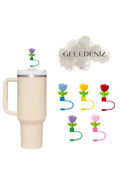 GECEDENİZ Three-Dimensional Thermos Flower Patterned Straw Stopper