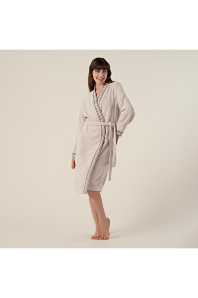 Zsa Zsa Zsu Vıseu Jakar Bordürlü Pamuk %100 Pamuk Bornoz Large Beden Bej